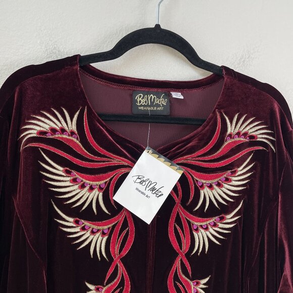 NEW Bob Mackie Wearable Art Plus 1X Burgundy Velvet Robe House Dress Embroidered - Picture 2 of 9